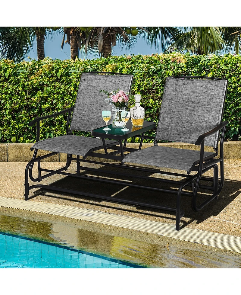 2 Person Outdoor Patio Double Glider Chair Loveseat Rocking