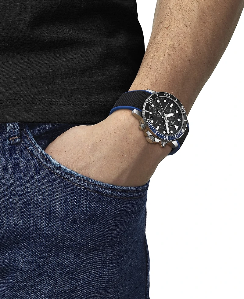 Tissot Men's Swiss Chronograph Seastar 1000 Black Textile Strap Watch 46mm