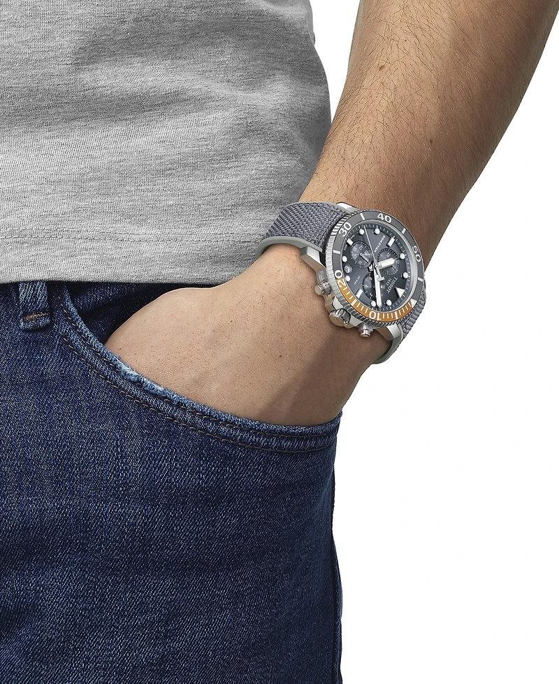 Tissot Men's Swiss Chronograph Seastar 1000 Gray Textile Strap Watch 46mm