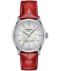 Tissot Women's Swiss Automatic Chemin des Tourelles Powermatic 80 Red Leather Strap Watch 34mm
