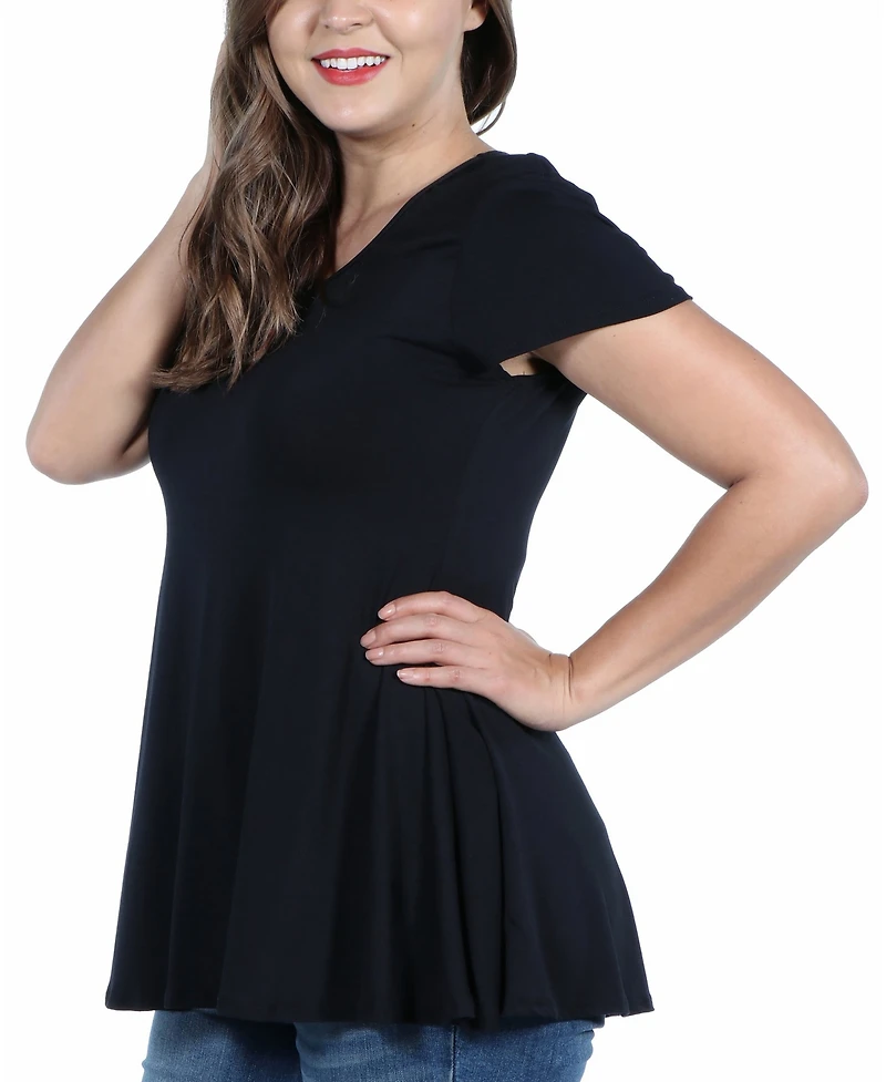24seven Comfort Apparel Plus Short Sleeve V-Neck Tunic Top