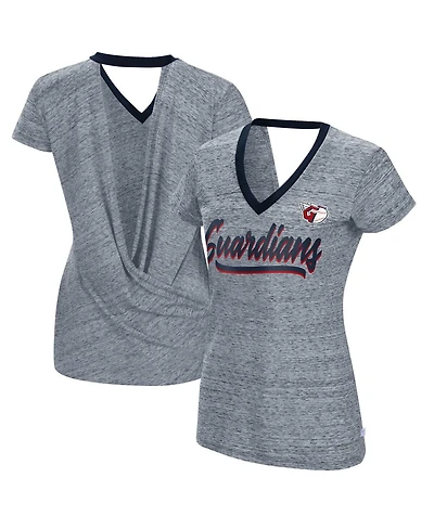 Women's Touch Navy Cleveland Guardians Halftime Back Wrap Top V-Neck T-shirt