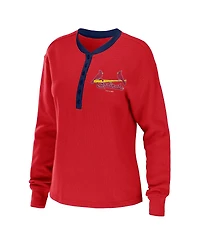 Women's Wear by Erin Andrews Red St. Louis Cardinals Waffle Henley Long Sleeve T-shirt