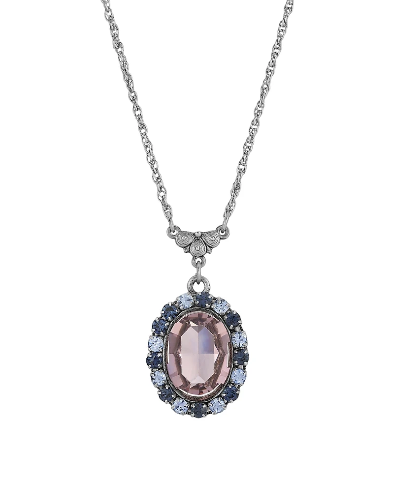 2028 Crystal Purple Blue Oval Pendant Necklace