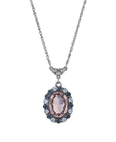 2028 Crystal Purple Blue Oval Pendant Necklace
