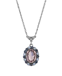 2028 Crystal Purple Blue Oval Pendant Necklace