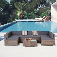 Outsunny 7-Piece Patio Furniture Sets Outdoor Wicker Conversation Sets All Weather Pe Rattan Sectional sofa set with Cushions & Slat Plastic Wood Tabl