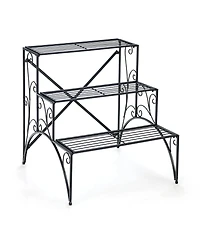 3 Tier Stair Style Metal Plant Stand Garden Shelf Flower Pot