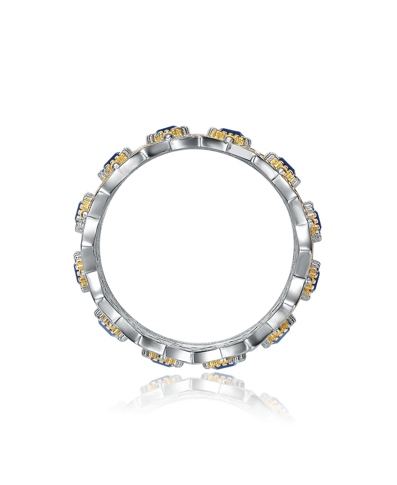 Two-Tone White Gold Plated and 14K with Colored Cubic Zirconia Band Ring