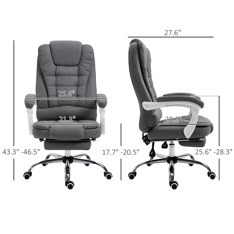 Vinsetto High-Back Executive Office Chair with Footrest, Linen-Fabric Computer Chair with Padded Armrests, Ergonomic Office Chair, Gray