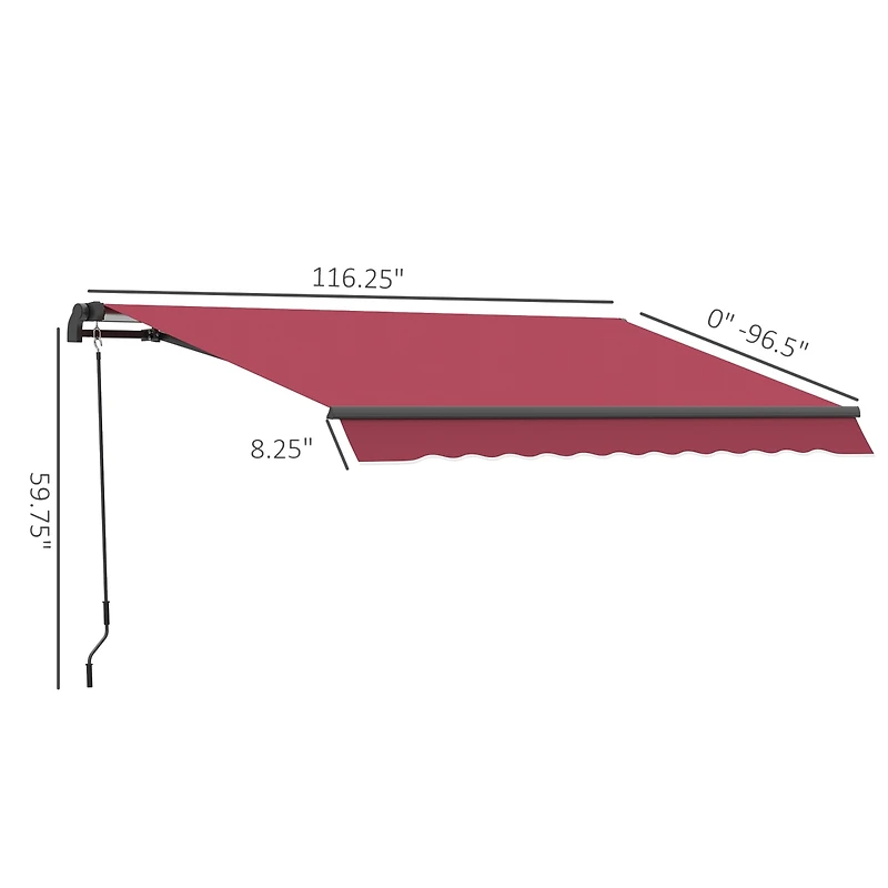Outsunny 10' x 8 Manual Retractable Sun Shade Awning, Wine