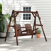 Outsunny Wooden Porch Swing with Sd with Center Table Patio Swing Chair