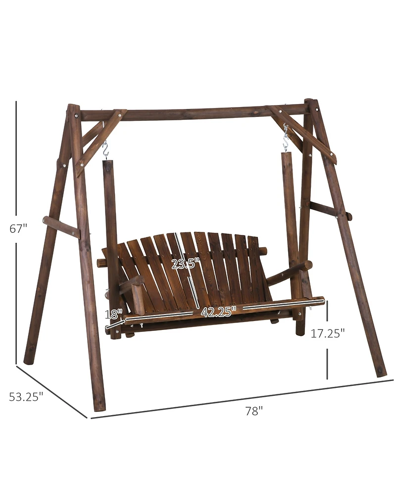Outsunny 6.5' Outdoor Rustic Loveseat Solid Wood Natural Log Garden Swing Carbonized