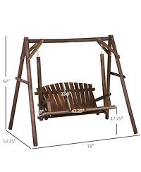 Outsunny 6.5' Outdoor Rustic Loveseat Solid Wood Natural Log Garden Swing Carbonized