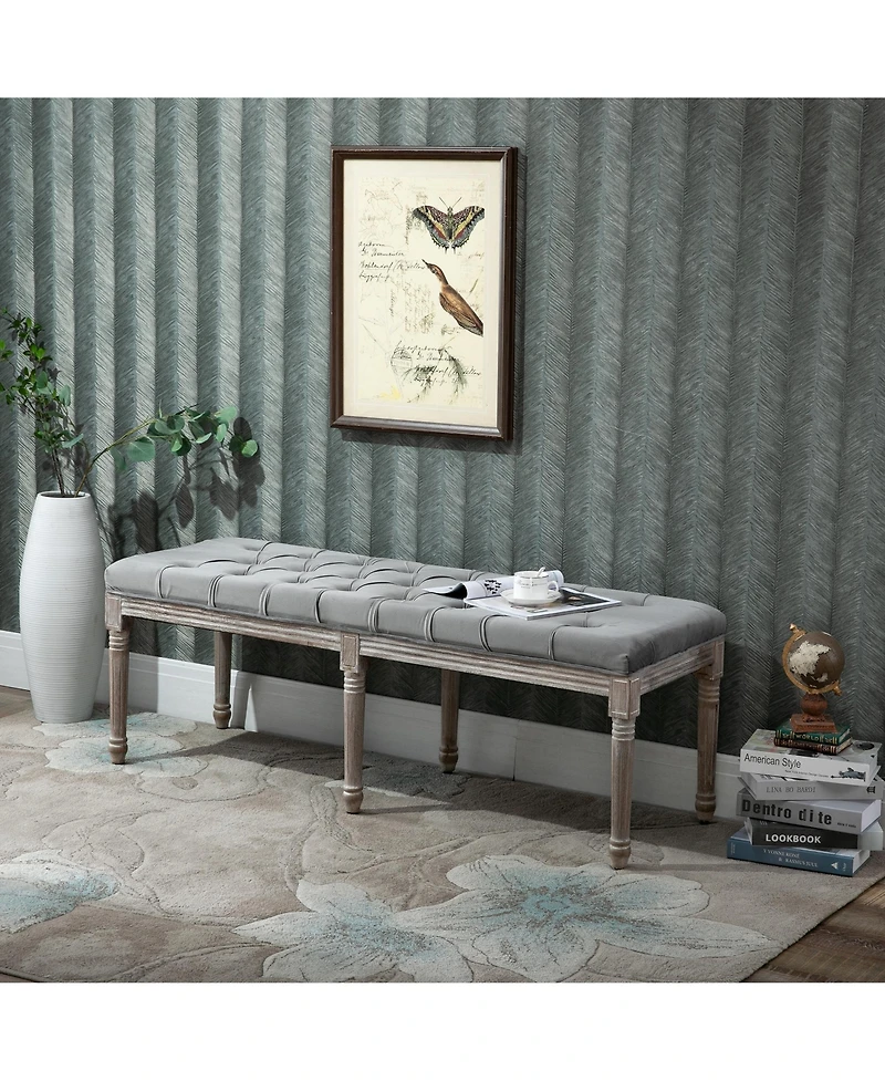 Homcom Accent Bench Tufted Upholste Fabric Ottoman for Living Room, Bedroom