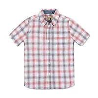 Hope & Henry Boys Short Sleeve Linen Shirt with Side Vent