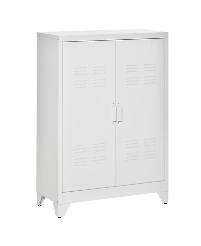 Homcom Metal Storage Cabinet Utility Organizer w/ Louvered Locker Doors, White