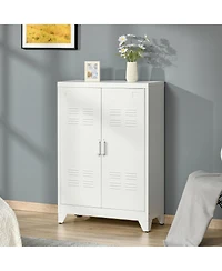 Homcom Metal Storage Cabinet Utility Organizer w/ Louvered Locker Doors, White