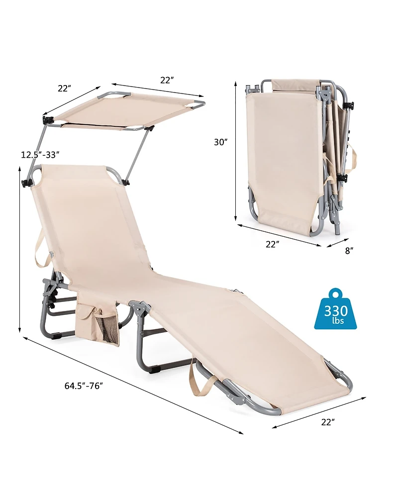 Costway Foldable Lounge Chair Outdoor Adjustable Beach Patio Pool Recliner