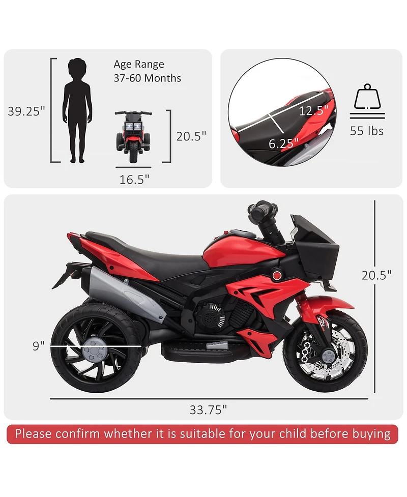 Aosom 3-Wheel Kids Ride On Motorcycle W/ High-Traction Wheels