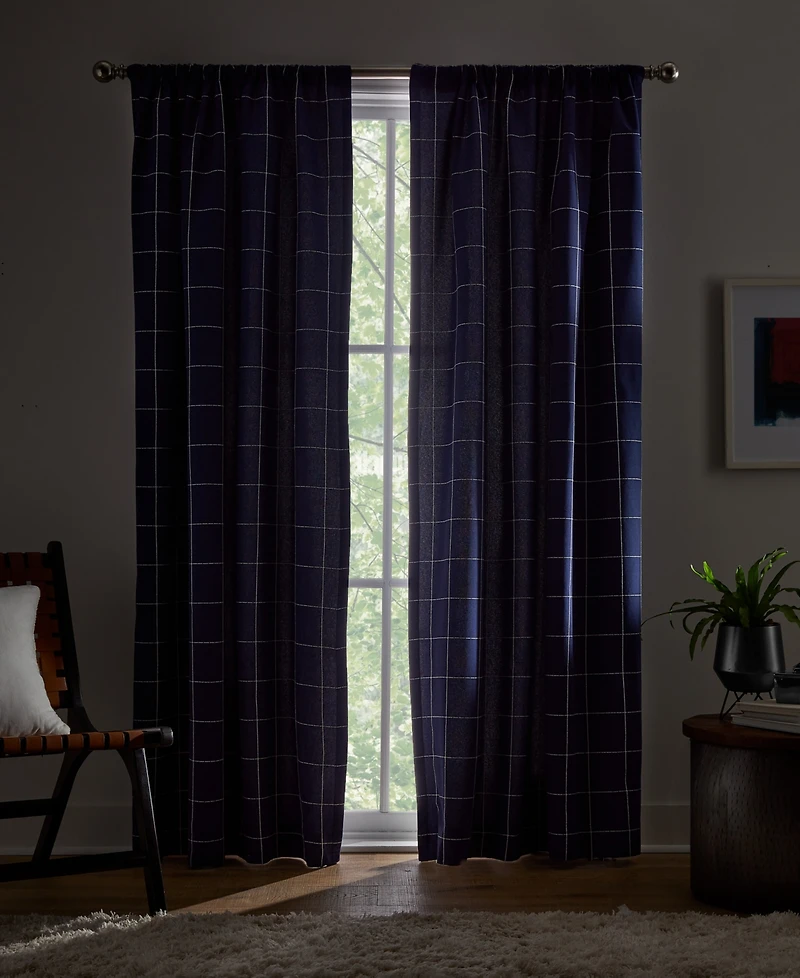Tommy Hilfiger Big Check Pole Top Blackout 2-Piece Curtain Panel, 50" x 84"