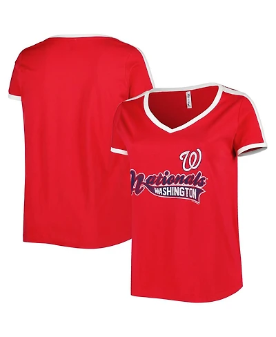 Women's Soft As A Grape Red Washington Nationals Plus Size V-Neck T-shirt