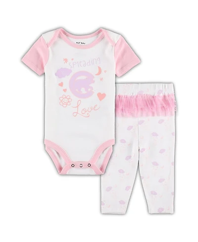 Newborn and Infant Boys Girls White, Pink Chicago Cubs Spreading Love Bodysuit Tutu with Leggings Set
