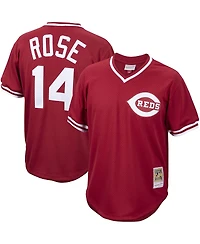 Men's Mitchell & Ness Pete Rose Red Cincinnati Reds Cooperstown Collection Mesh Batting Practice Jersey