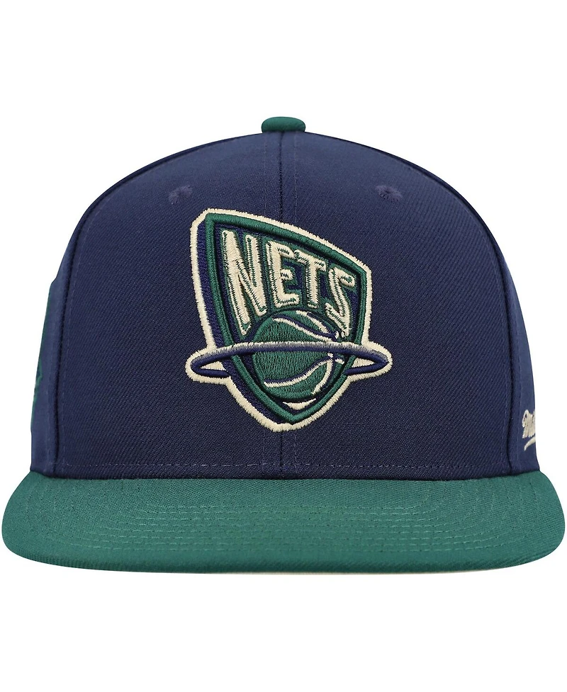 Men's Mitchell & Ness Navy, Green New Jersey Nets 35th Anniversary Hardwood Classics Grassland Fitted Hat