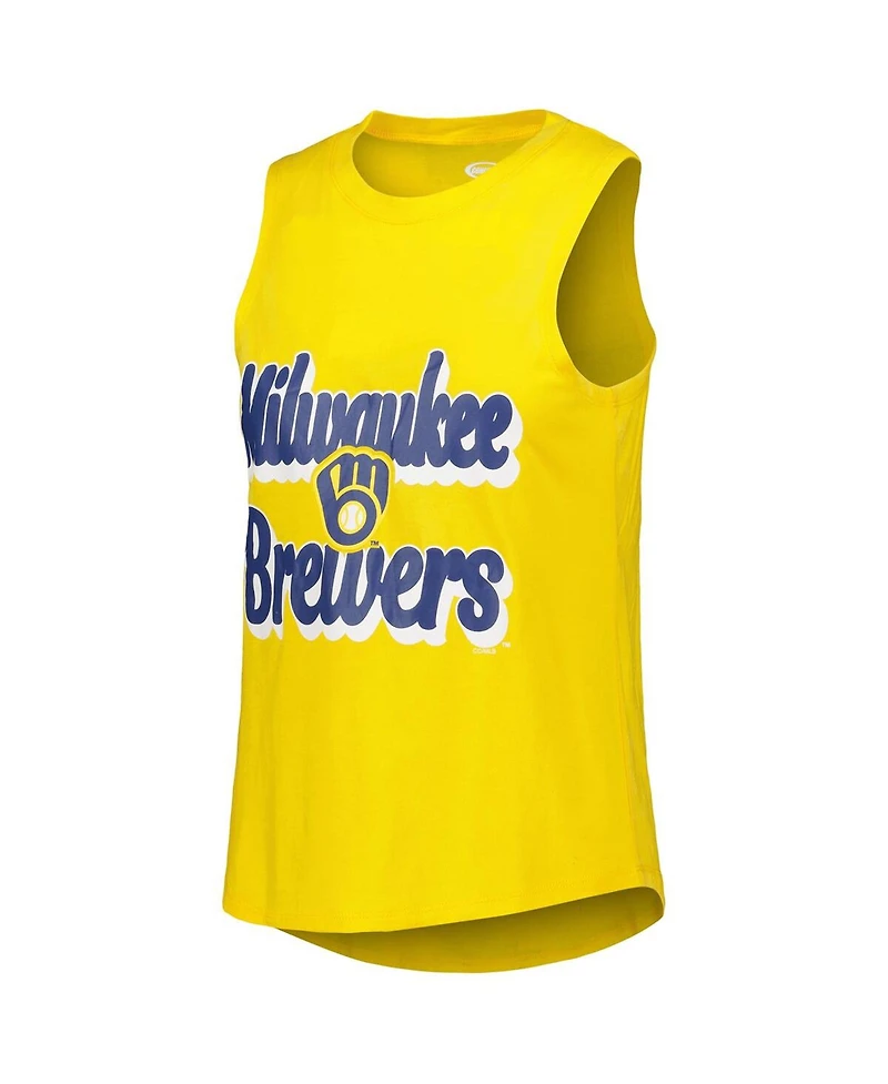 Women's Concepts Sport Navy, Gold Milwaukee Brewers Wordmark Meter Muscle Tank Top and Pants Sleep Set