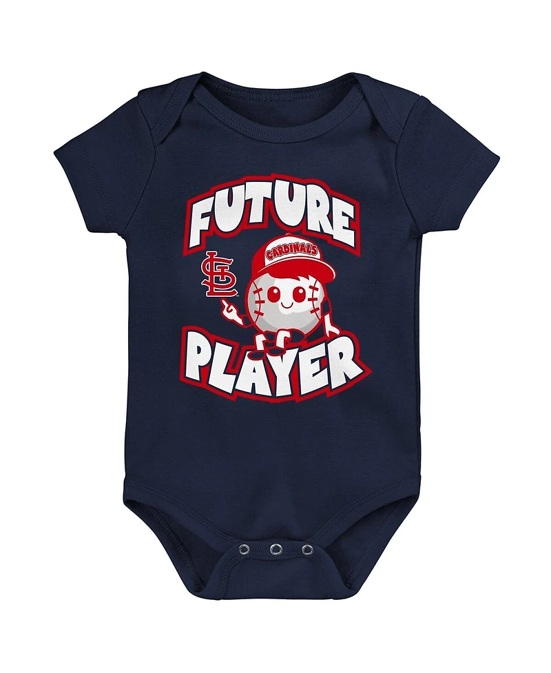 Newborn and Infant Boys Girls Navy, Red, White St. Louis Cardinals Minor League Player Three-Pack Bodysuit Set