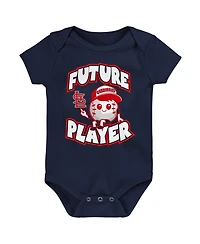 Newborn and Infant Boys Girls Navy, Red, White St. Louis Cardinals Minor League Player Three-Pack Bodysuit Set