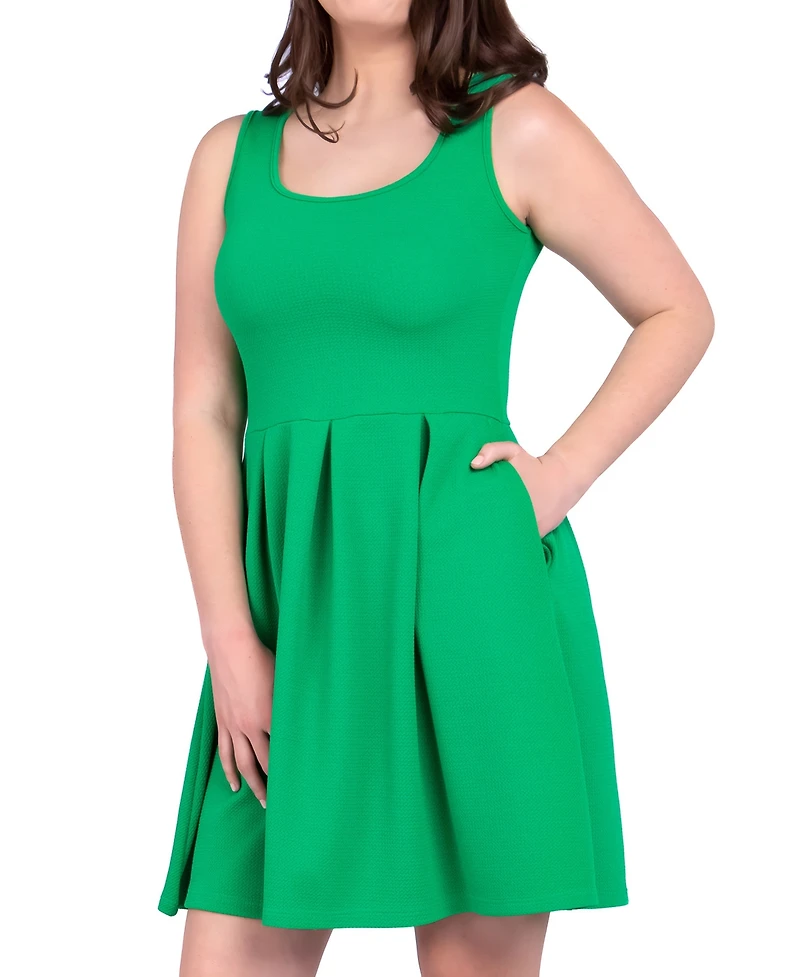 24seven Comfort Apparel Women's Sleeveless Knee Pleated Pocket Dress