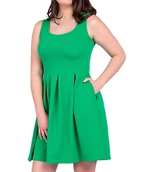 24seven Comfort Apparel Women's Sleeveless Knee Pleated Pocket Dress