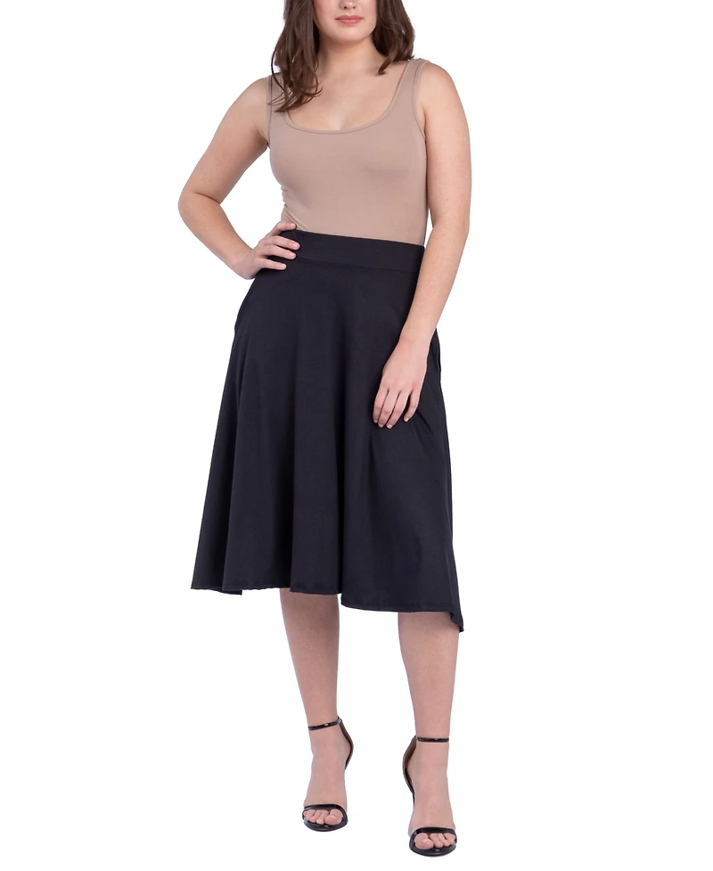 24Seven Comfort Apparel Women's Elastic Waistband Pocket Midi Skirt