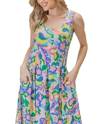 24seven Comfort Apparel Women's Pleated Knee Length Skirt with Pockets Dress