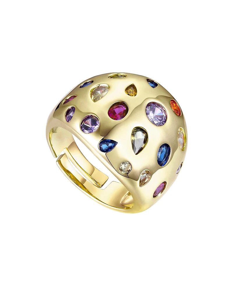 Ra 14k Gold Plated with Rainbow Cubic Zirconia Dome Ring