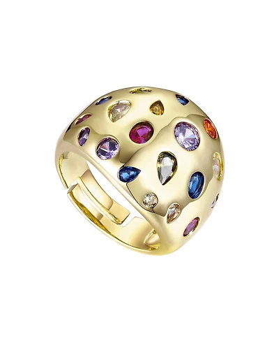 Ra 14k Gold Plated with Rainbow Cubic Zirconia Dome Ring