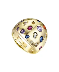 Ra 14k Gold Plated with Rainbow Cubic Zirconia Dome Ring