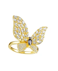 Ra 14K Gold Plated Black Cubic Zirconia Butterfly Ring