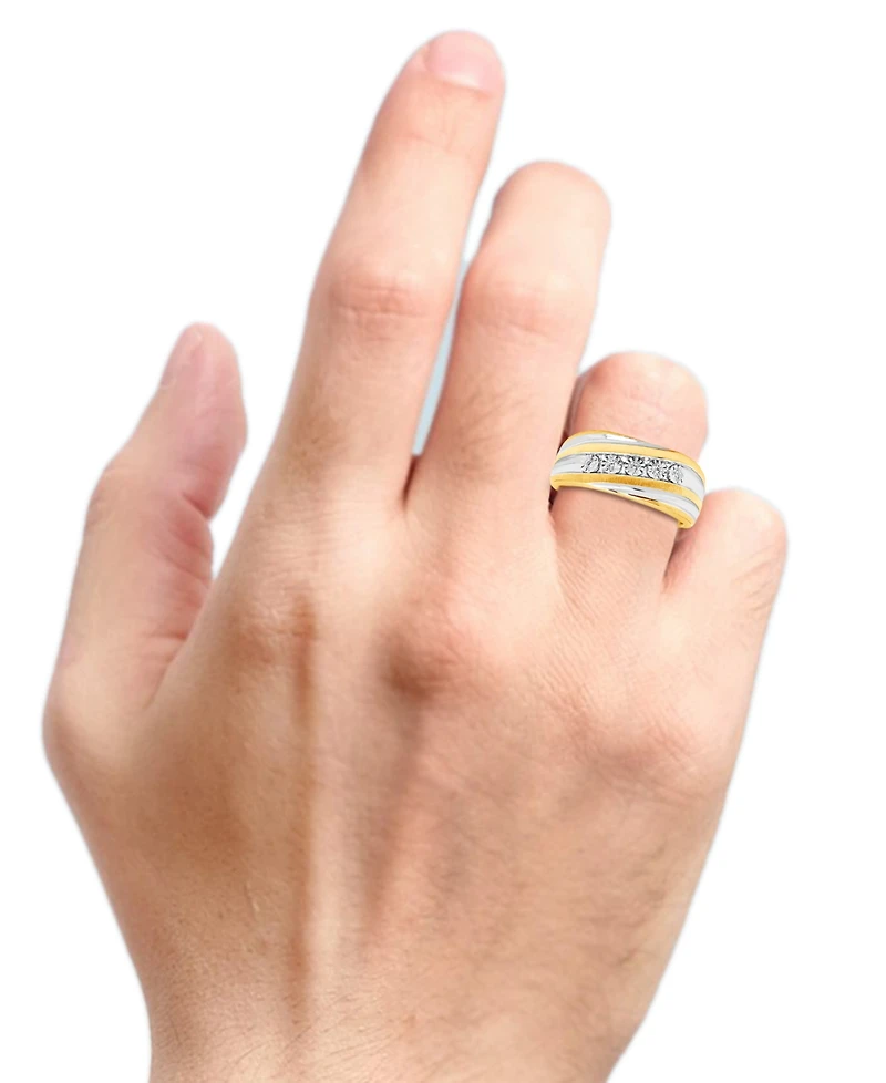 Men's Diamond Two-Tone Swirl Ring (1/10 ct. t.w.) in Sterling Silver & 18k Gold-Plate
