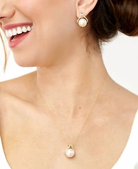 Honora Cultured Ming Pearl (13mm) & Diamond (1/5 ct. t.w.) Pendant Necklace in 14k Gold