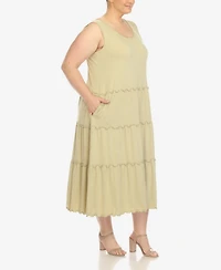 White Mark Plus Scoop Neck Tiered Midi Dress