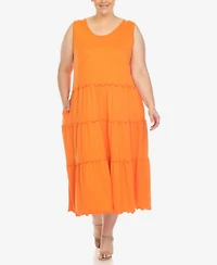 White Mark Plus Scoop Neck Tiered Midi Dress