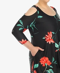 White Mark Plus Floral Printed Cold Shoulder Tunic Top