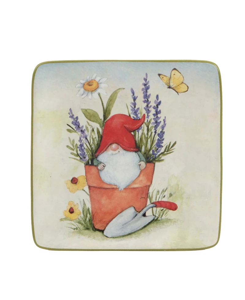 Certified International Garden Gnomes Set of 4 Canape Plates 6"
