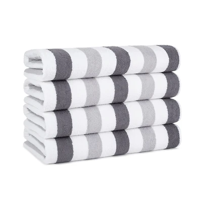 Cabo Cabana Beach Towel (4-Pack, 30x70 in.), Soft Ringspun Cotton, Alternating Stripe Colors, Oversized Pool