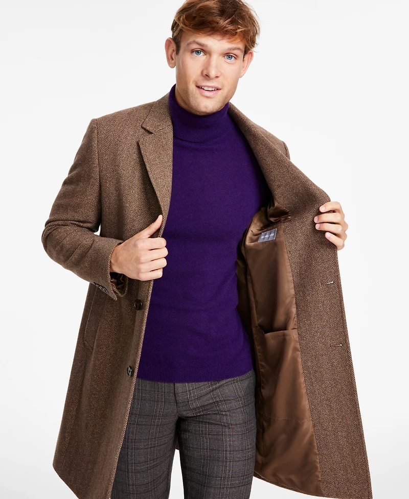 Michael Kors Men's Classic-Fit Wool Blend Herringbone Overcoat