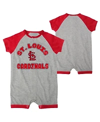 Newborn and Infant Boys Girls Heather Gray St. Louis Cardinals Extra Base Hit Raglan Full-Snap Romper