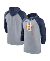 Men's Nike Heather Gray, Navy Houston Astros Baseball Raglan 3/4 Sleeve Pullover Hoodie